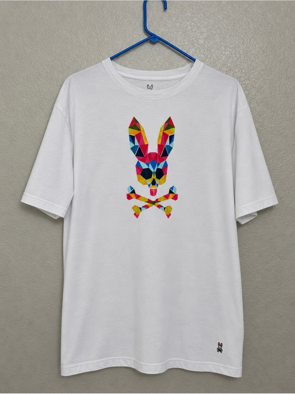 Psycho Bunny White Short Sleeve Tee with Multicolor Geometric Bunny